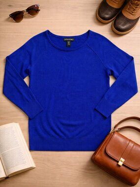 Luxury Italian Baselayer 100% Extrafine Merino Sweater Women's Small Bright Blue